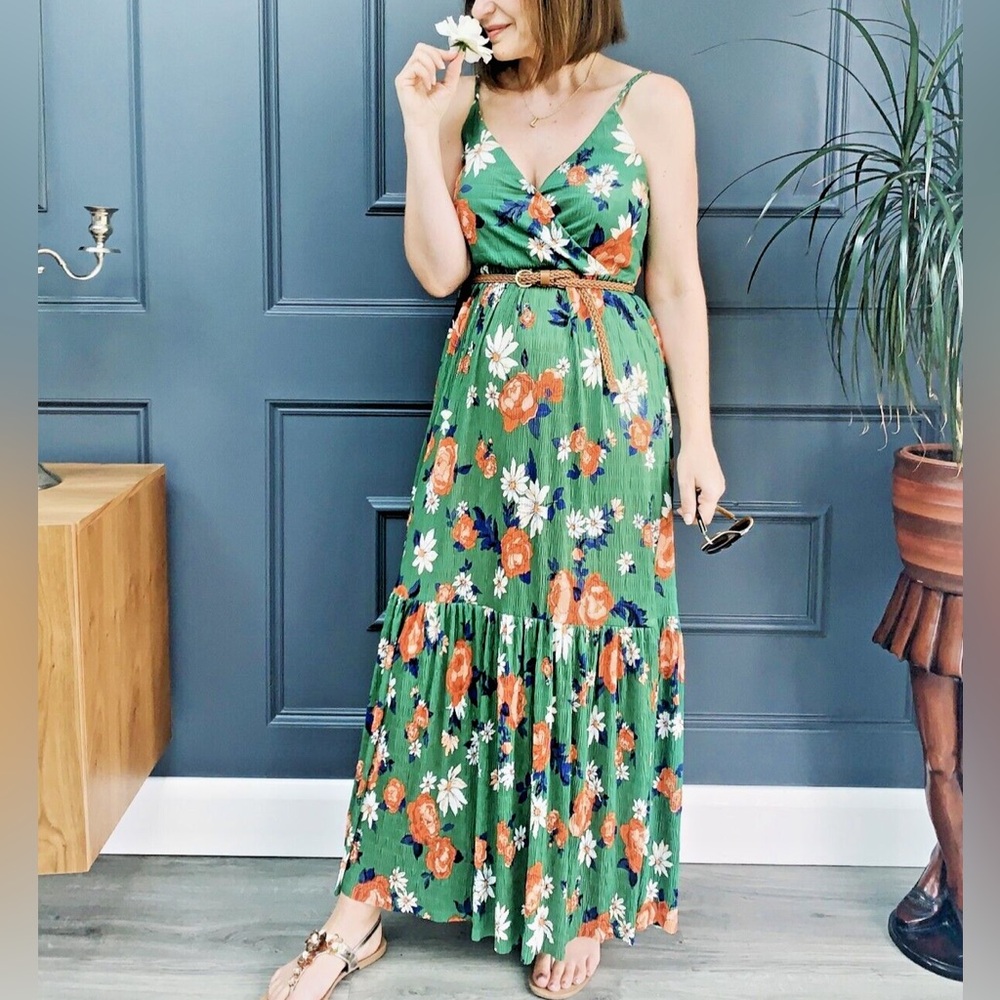 Zara Green Exotic Travel Floral Maxi Dress